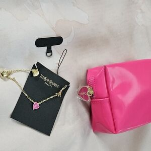 YSL Bundle! Phone Lanyard & Hot Pink Cosmetic Bag With Glossy Finish
